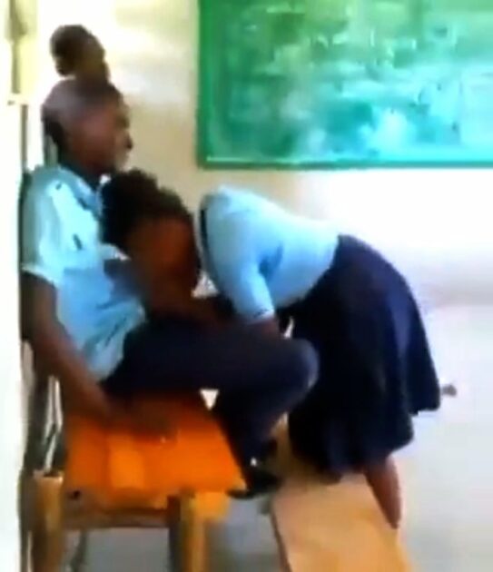 School girl giving a blowjob to a classmate